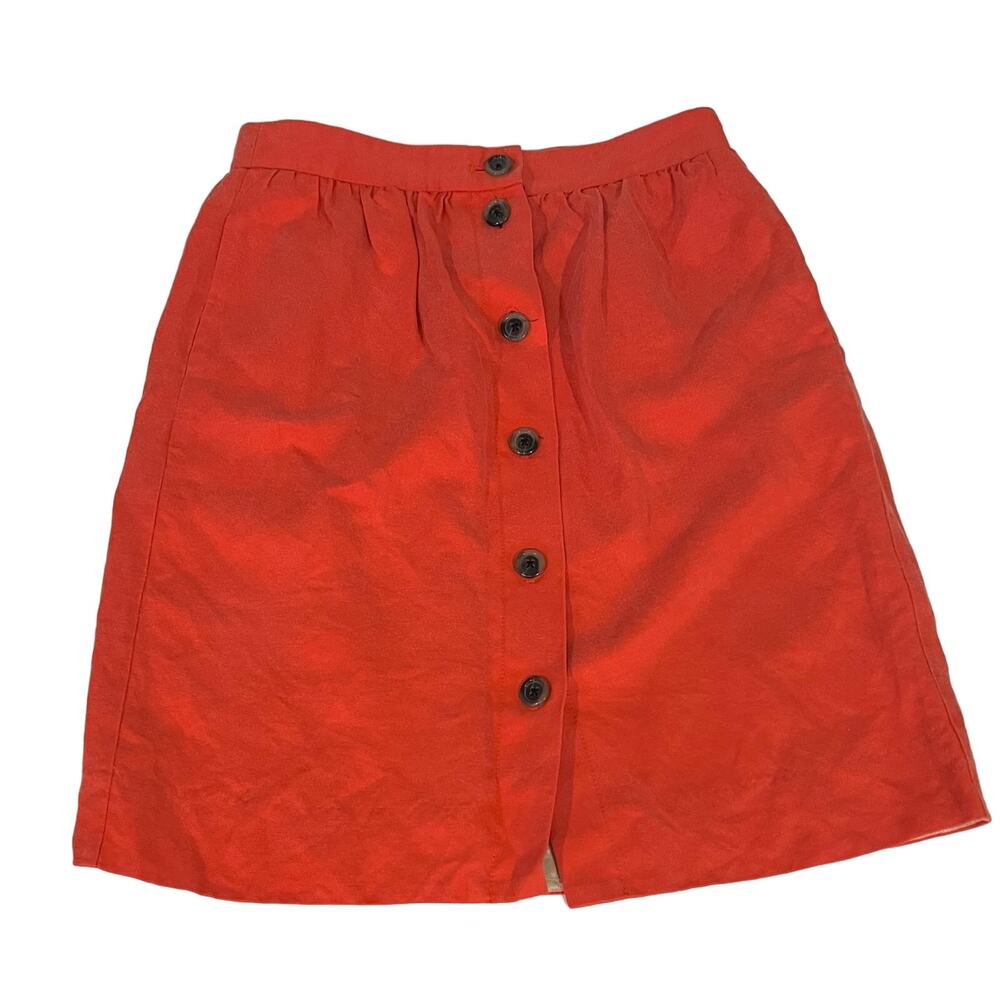 J.CREW Skirt Linen Blend Button-Front Lined Pockets Knee Length Orange Sz 2